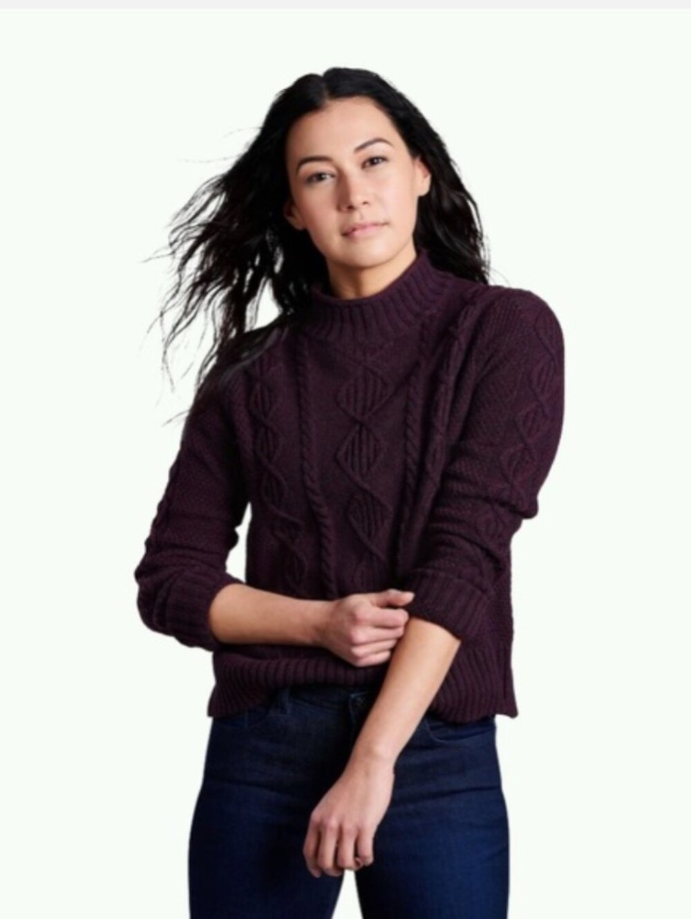 KUHL Helena Cable Knit Sweater size Large Ganache Wine Burgundy
